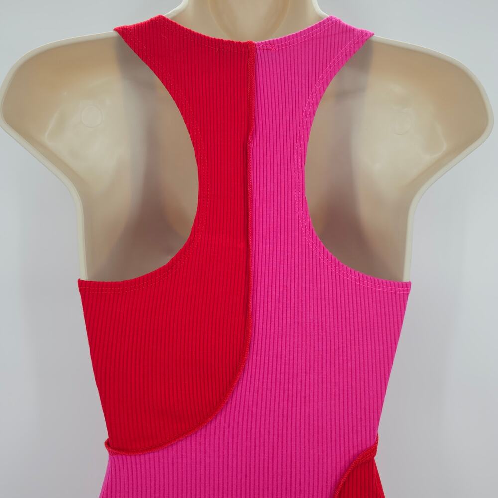 Naked Wardrobe Womans size XL Rib Colorblock Racerback Midi Dress Pink/Red NWOT - Picture 5 of 8